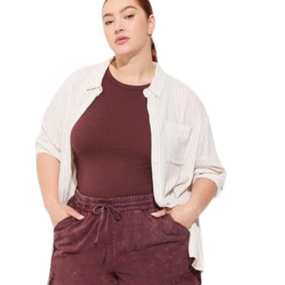 Rayon Slub Drop Shoulder Button-Front Shirt - Picture 4 of 4